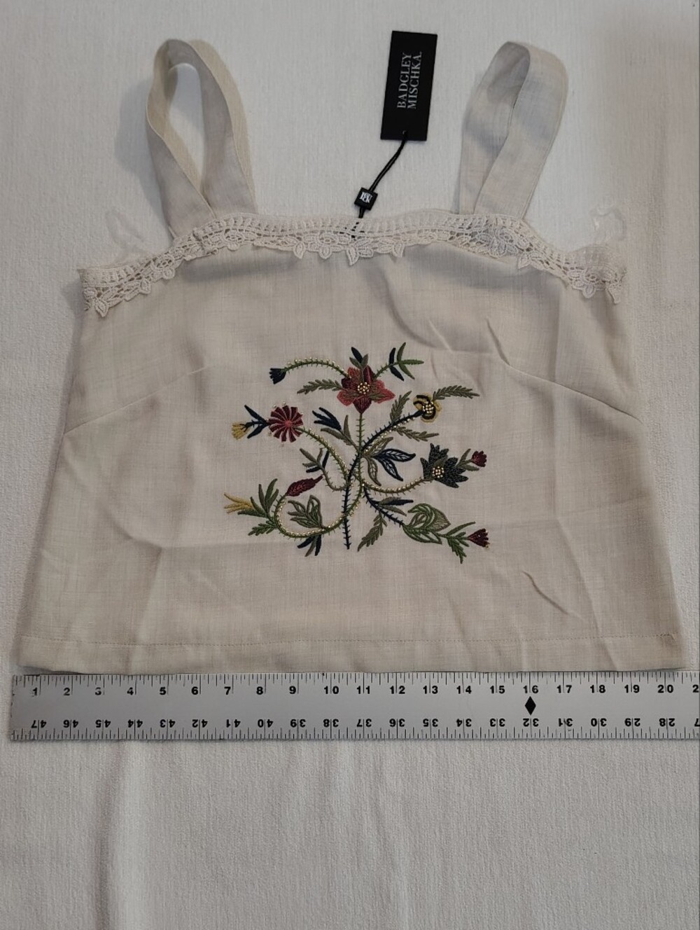 Badgley Mischka Embroidered Linen Boho Cottagecore Tank M - Picture 12 of 14